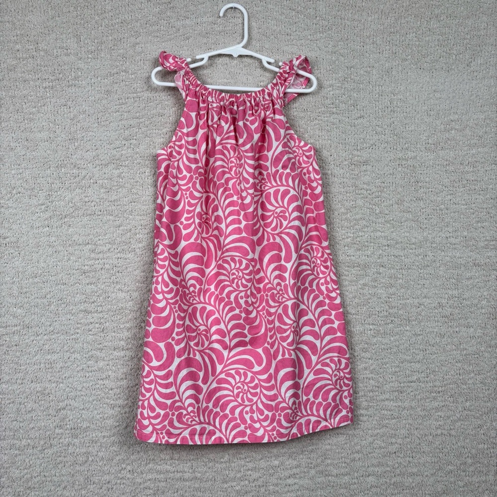Haley and the Hound Dress Girls 5 Pink White Sleeveless Ruffle Shift Cotton‎